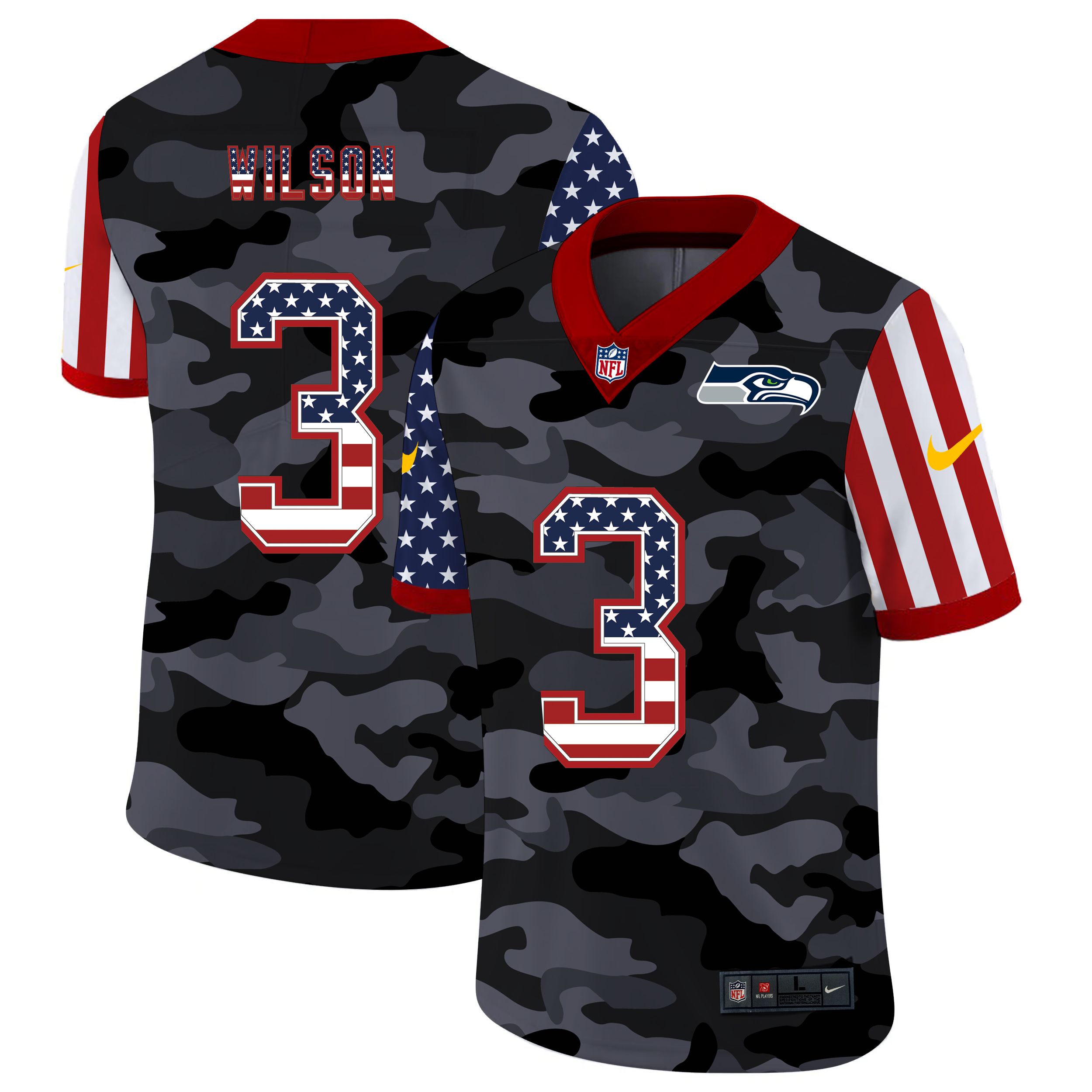 Men Seattle Seahawks #3 Wilson 2020 Nike USA Camo Salute to Service Limited NFL Jerseys